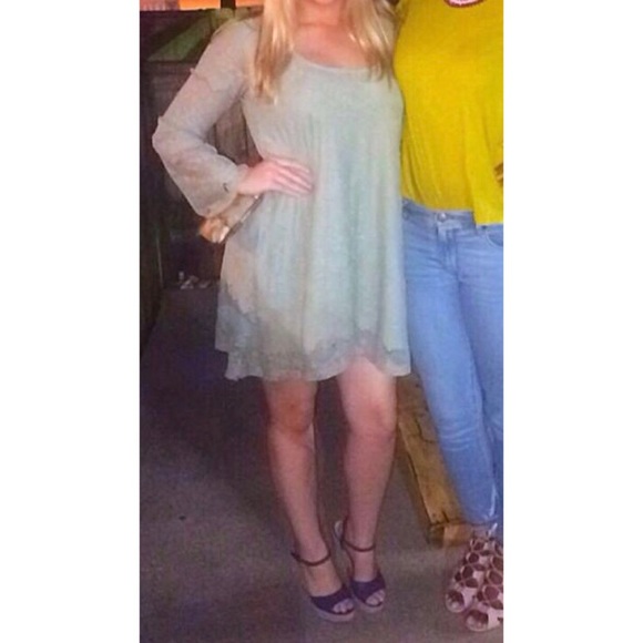 Altar’d State Green Lace Shift Dress, Bell Sleeves - Picture 2 of 6